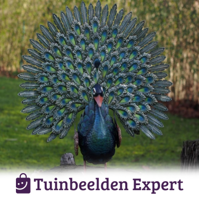 metalen tuinbeeld pauw
