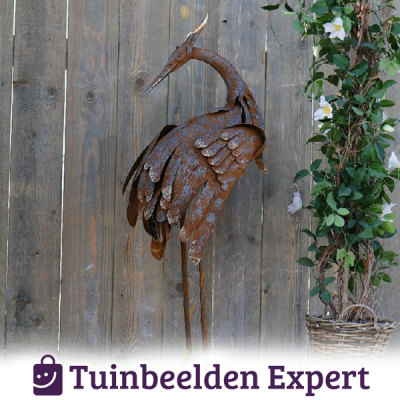 metalen tuinbeeld reiger